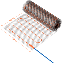 VLT01-150-9.0 Нагревательный мат (Теплый пол) длиной 18 метров и шириной полметра (0,5 метра) Voltum Т150 мощность 1350Вт 150Вт/м², двужильный экранированный кабель, клеевая основа, укладка в плиточный клей/стяжку, гарантия 25 лет