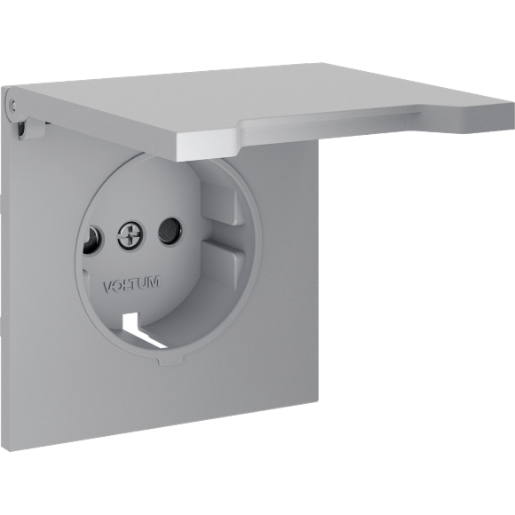 VLS000816 Накладка для розетки с заземлением, защитными шторками и защитной крышкой серого цвета VOLTUM S70 (серый)