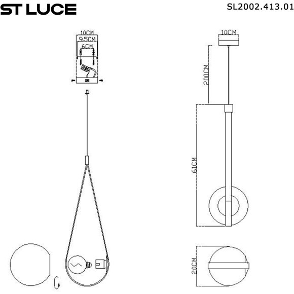 SL2002.413.01 Светильник подвесной ST-Luce Черный/Белый E27 1*60W MOONBAG