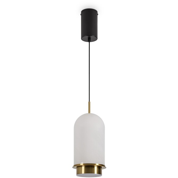 Freya Iride FR5627PL-L7BBS Подвесной светодиодный светильник, макс. высота 236см, стеклянный белый плафон 13 см с мраморным эффектом и полосами, арматура латунь/черная LED 12Вт 2700K 1000Лм CRI80 360° IP20 220В