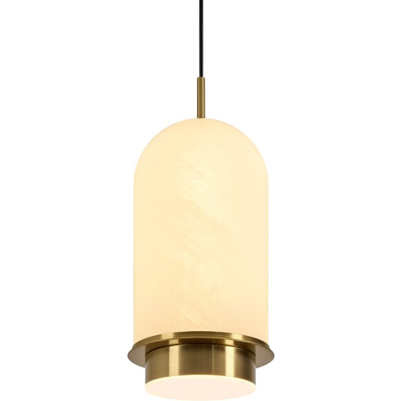 Freya Iride FR5627PL-L7BBS Подвесной светодиодный светильник, макс. высота 236см, стеклянный белый плафон 13 см с мраморным эффектом и полосами, арматура латунь/черная LED 12Вт 2700K 1000Лм CRI80 360° IP20 220В