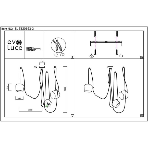 SLE120653-03 Светильник подвесной Белый/Белый E27 3*40W TRIESTE SLE120653-03 Светильник подвесной Белый/Белый E27 3*40W TRIESTE