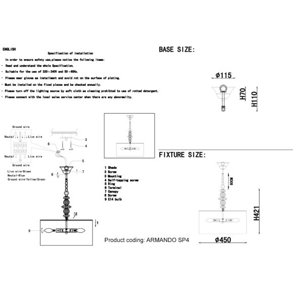 Светильник подвесной Crystal Lux ARMANDO SP4 CHROME Светильник подвесной Crystal Lux ARMANDO SP4 CHROME