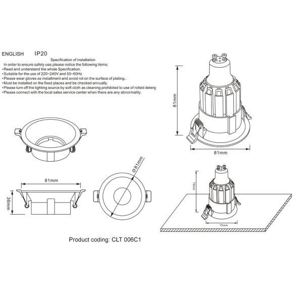 Светильник встраиваемый Crystal Lux CLT 006C1 WH