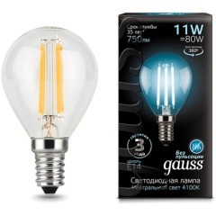 105801211 Лампа Gauss Filament Шар 11W 750lm 4100К Е14 LED 1/10/50 105801211 Лампа Gauss Filament Шар 11W 750lm 4100К Е14 LED 1/10/50