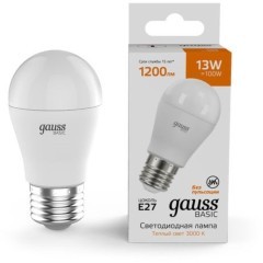 10502132 Лампа Gauss Basic Шар 13W 1200lm 3000K E27 LED 1/10/100