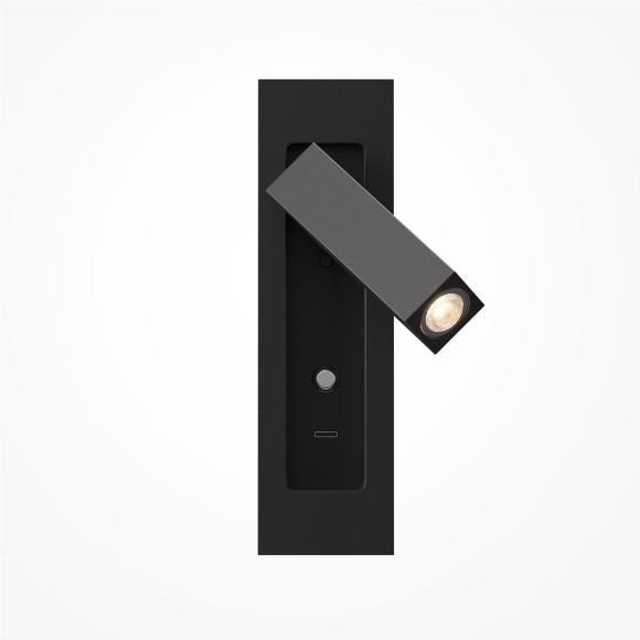 MOD495WL-L3B3K1 Черный настенный врезной светильник (бра) с поворотным плафоном, сенсорным диммером и зарядкой USB-Type C Maytoni Axiom MOD495WL-L3B3K1 Черный настенный врезной светильник (бра) с поворотным плафоном, сенсорным диммером и зарядкой USB-Type C Maytoni Axiom