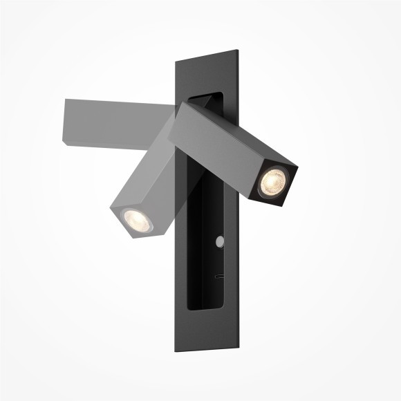 MOD495WL-L3B3K1 Черный настенный врезной светильник (бра) с поворотным плафоном, сенсорным диммером и зарядкой USB-Type C Maytoni Axiom MOD495WL-L3B3K1 Черный настенный врезной светильник (бра) с поворотным плафоном, сенсорным диммером и зарядкой USB-Type C Maytoni Axiom