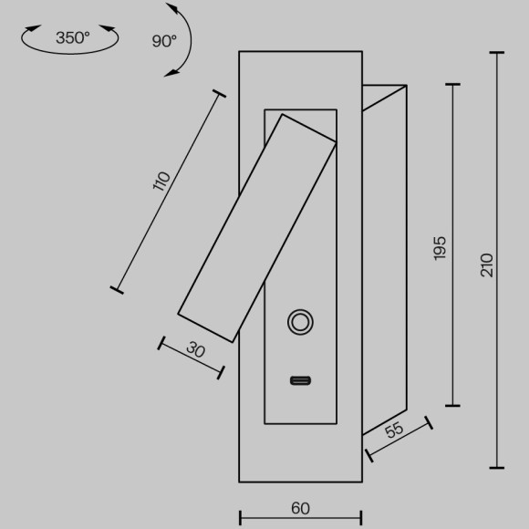 MOD495WL-L3B3K1 Черный настенный врезной светильник (бра) с поворотным плафоном, сенсорным диммером и зарядкой USB-Type C Maytoni Axiom MOD495WL-L3B3K1 Черный настенный врезной светильник (бра) с поворотным плафоном, сенсорным диммером и зарядкой USB-Type C Maytoni Axiom