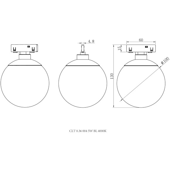 Crystal Lux CLT 0.36 004 5W BL 4000K 1409/386 Черный магнитный светильник шар диаметром 100мм, двойной плафон, 5Вт 425Лм 4000К 90° CRI90 48V серия UX5