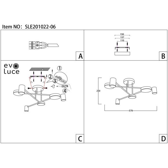 SLE201022-06 Светильник потолочный Золотистый/Золотистый LED 6*7W 4000K NOBEL