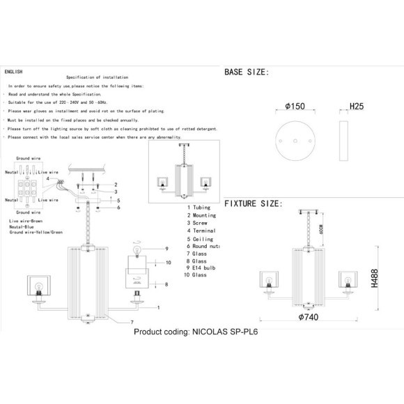 Люстра Crystal Lux NICOLAS SP-PL6 NICKEL/WHITE