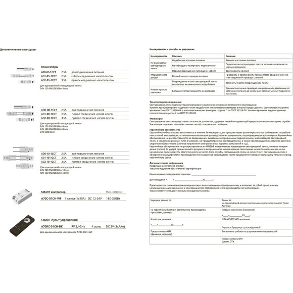 Готовый комплект 5м светодиодной ленты 5мм 6000К RA90, с блоком питания 200W, диммером TRIAC и пультом для управления