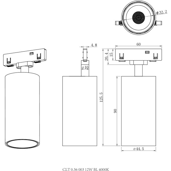 Crystal Lux CLT 0.36 003 12W BL 4000K 1409/385 Черный магнитный светильник спот, 125x60x45мм, 12Вт 1080Лм 4000К 24° CRI90 48V серия UX5 Crystal Lux CLT 0.36 003 12W BL 4000K 1409/385 Черный магнитный светильник спот, 125x60x45мм, 12Вт 1080Лм 4000К 24° CRI90 48V серия UX5