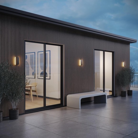 359590 Черный уличный настенный ландшафтный светильник с перекл. цв. температуры IP54 10W 3000К\4000К\6000К 370лм Novotech STRAIT