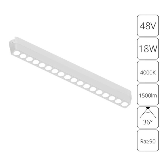 A6169PL-1WH Трековый магнитный светодиодный светильник Arte Lamp Rapid 48V CRI90+ 4000К 1500Лм 36° 18Вт