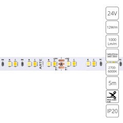A2414010-01-mix Светодиодная лента 24В 12Вт/м 1000Лм/м 2700К+6000К CRI 90+ 10мм SMD2835 140шт/м 5м IP20 A2414010-01-mix Светодиодная лента 24В 12Вт/м 1000Лм/м 2700К+6000К CRI 90+ 10мм SMD2835 140шт/м 5м IP20