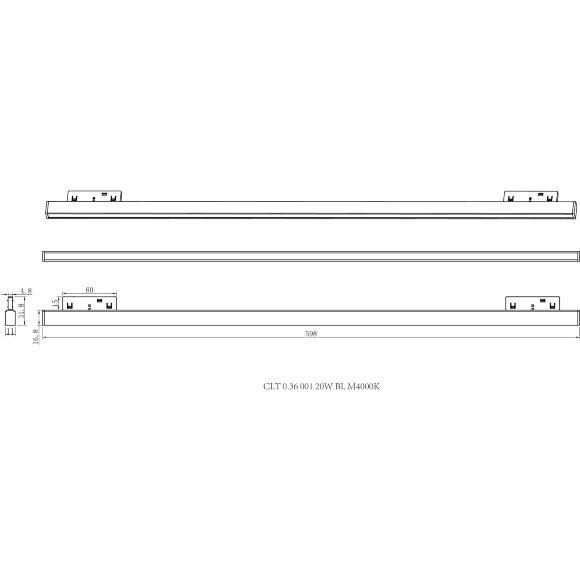 Crystal Lux CLT 0.36 001 20W BL M4000K 1409/384 Черный магнитный линейный светильник, выступающий из трека, 598x32x11мм, 20Вт 1700Лм 4000К 100° CRI90 48V серия UX5