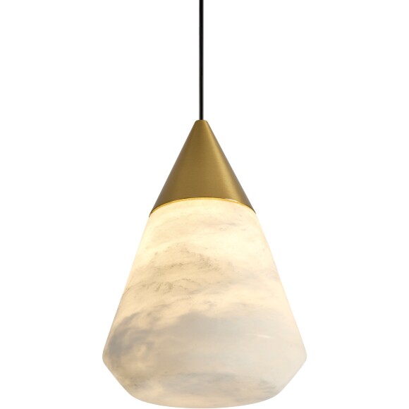 Freya Cave FR5631PL-L6BS1 Подвесной светодиодный светильник с белым каменным плафоном диаметром 9см, основание цвета латунь LED 6Вт 3000К 600Лм 180° CRI80 IP20 220В, макс. высота 200 см