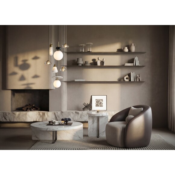 Freya Cave FR5631PL-L6BS1 Подвесной светодиодный светильник с белым каменным плафоном диаметром 9см, основание цвета латунь LED 6Вт 3000К 600Лм 180° CRI80 IP20 220В, макс. высота 200 см