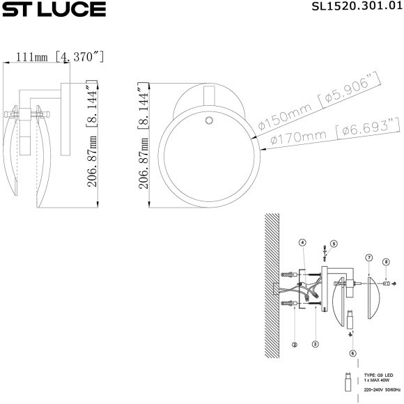 SL1520.301.01 Светильник настенный ST-Luce Латунь/Алебастр G9 1*5W 4000K CLAM