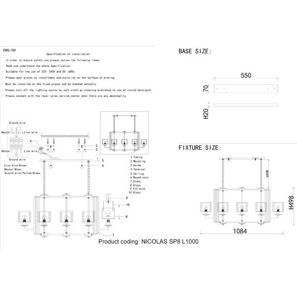 Люстра Crystal Lux NICOLAS SP8 L1000 NICKEL/WHITE