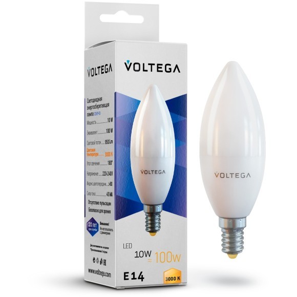 Светодиодная лампа Voltega Simple Candle 10W 3000K E14 180° 7241