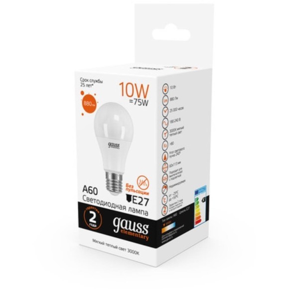 23210 Светодиодная лампа Gauss A60 10W 880Lm 3000K E27 23210 Светодиодная лампа Gauss A60 10W 880Lm 3000K E27