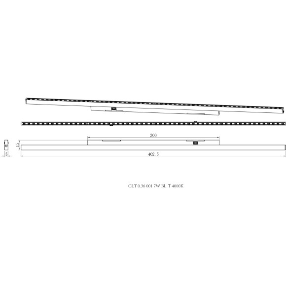 Crystal Lux CLT 0.36 001 7W BL Т4000K 1409/383 Черный магнитный линейный светильник с диодами ячейками, углубляемый в трек, 400x15x5мм, 7Вт 595Лм 4000К 24° CRI90 48V серия UX5