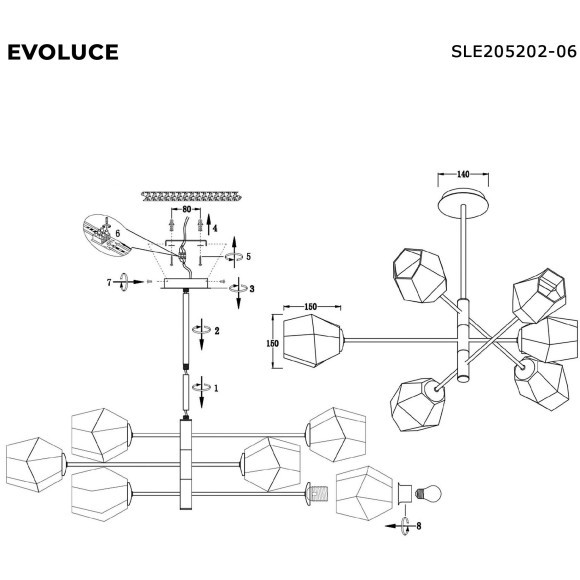 SLE205202-06 Светильник потолочный Латунь/Белый E27 6*60W TERRAMO