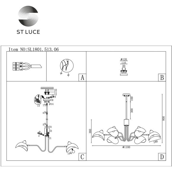 SL1801.513.06 Люстра подвесная ST-Luce Белый/Белый E14 6*60W MINNE