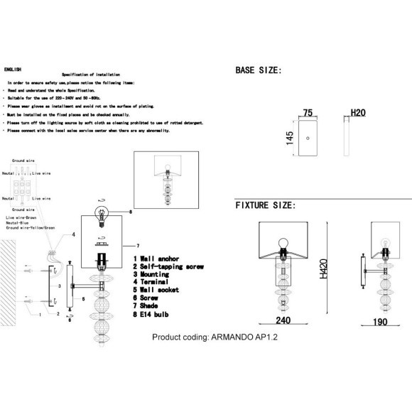 Бра Crystal Lux ARMANDO AP1.2 CHROME Бра Crystal Lux ARMANDO AP1.2 CHROME