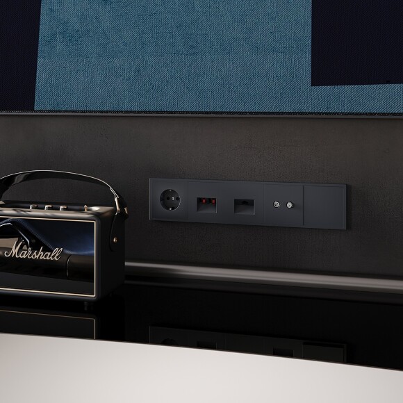 VLS060307 Розетка акустическая 4-местная для подключения динамиков и других звуковоспроизводящих устройств (для проводов сечением 0,5 — 4 ММ²) графитового цвета VOLTUM S70 (графит)