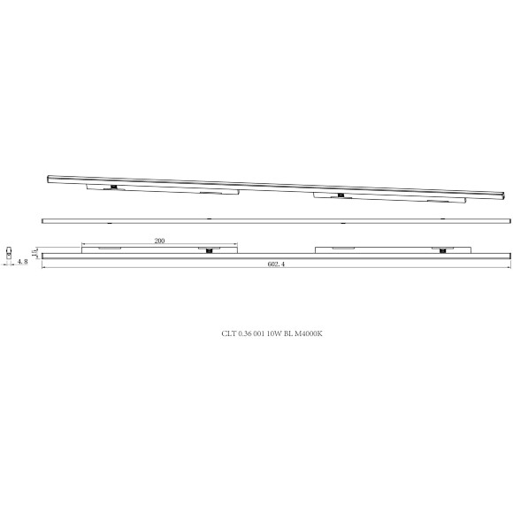 Crystal Lux CLT 0.36 001 10W BL M4000K 1409/382 Черный магнитный линейный светильник, углубляемый в трек, 600x15x5мм, 10Вт 850Лм 4000К 24° CRI90 48V серия UX5