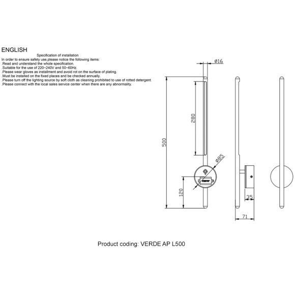 Бра Crystal Lux VERDE AP L500 GOLD NEW
