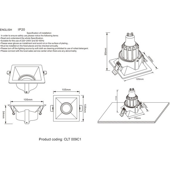 Светильник встраиваемый Crystal Lux CLT 009C1 BL