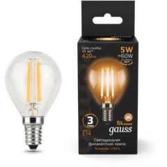 105801105 Лампа Gauss LED Filament Шар E14 5W 420lm 2700K 1/10/50