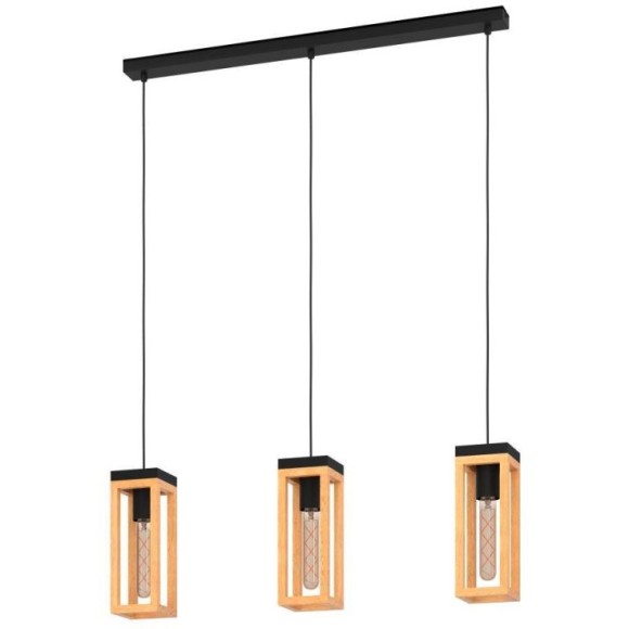 43744 Подвесной потолочный светильник (люстра) NAFFERTON, 3Х40W, E27, L800, B100, H1100, сталь, черный/дерево, коричневый