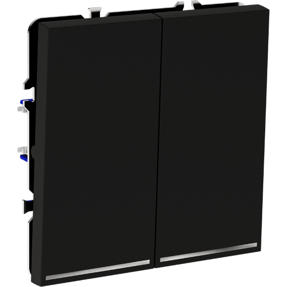 VLS020408 Проходной выключатель (переключатель) двухклавишный с подсветкой встраиваемый черного матового цвета 10А (2200 Ватт) VOLTUM S70 (черный матовый)