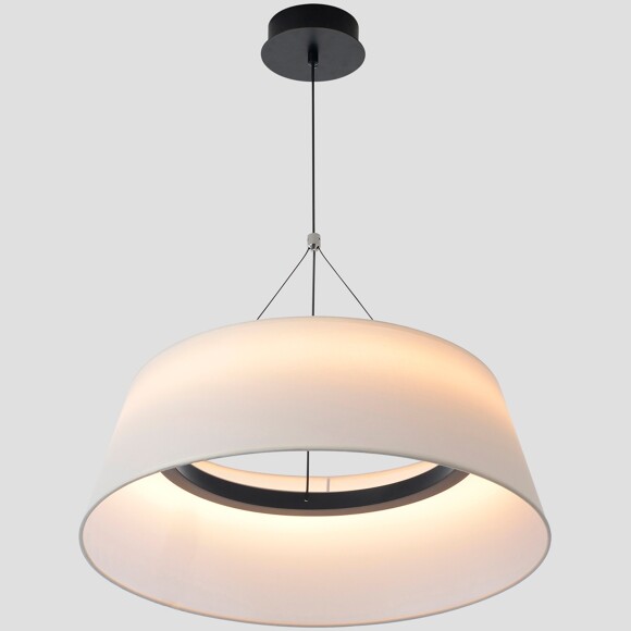 Crystal Lux FUSION SP30W 3980/230 Люстра-абажур подвесная, тканевый белый плафон, черное основание, светодиодная, управление пультом (идет в комплекте) LED 30Вт 3500Лм 3000-6000К CRI80