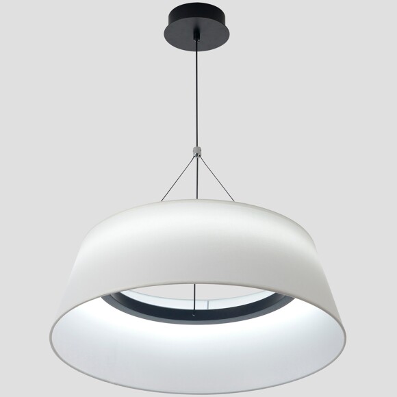 Crystal Lux FUSION SP30W 3980/230 Люстра-абажур подвесная, тканевый белый плафон, черное основание, светодиодная, управление пультом (идет в комплекте) LED 30Вт 3500Лм 3000-6000К CRI80