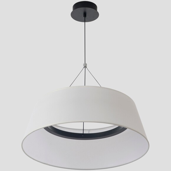 Crystal Lux FUSION SP30W 3980/230 Люстра-абажур подвесная, тканевый белый плафон, черное основание, светодиодная, управление пультом (идет в комплекте) LED 30Вт 3500Лм 3000-6000К CRI80