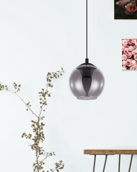 98651 ARISCANI Подвесной потолочный светильник с одной лампой E27, 40Вт, черный, металл, стекло