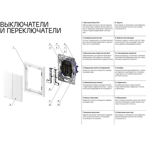 VLS010406 Проходной выключатель (переключатель) встраиваемый одноклавишный с подсветкой 10 ампер (2200 Ватт) титанового цвета VOLTUM S70 (титан)