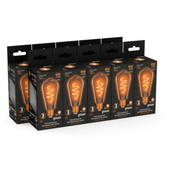 157802006 Лампа Gauss Filament ST64 6W 360lm 2400К Е27 golden flexible LED 1/10/40
