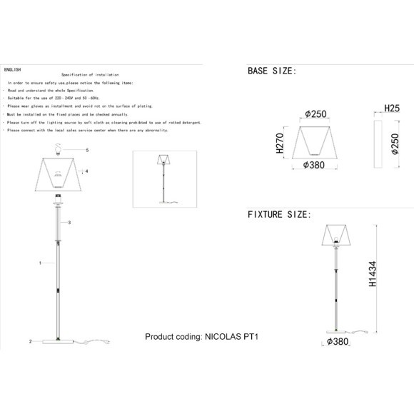 Торшер Crystal Lux NICOLAS PT1 NICKEL/WHITE