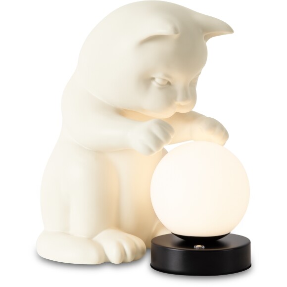 Freya Whisker FR5607TL-01W Настольный декоративный светодиодный светильник, настольная лампа кот с шаром, высота 27 см, LED 4Вт 3000K 300Лм 360° IP20 220В, сенсорный выключатель на основании