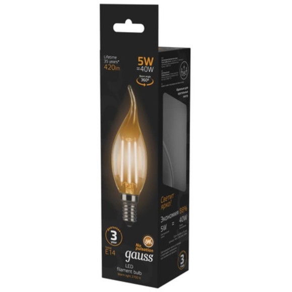 104801105 Лампа Gauss LED Filament Свеча на ветру E14 5W 420lm 2700K 1/10/50 104801105 Лампа Gauss LED Filament Свеча на ветру E14 5W 420lm 2700K 1/10/50