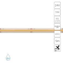 Arte Lamp A2432008-05-4K Светодиодная лента сплошная влагозащищенная 5м, ширина 8 мм, COB 10Вт/м 850Лм/м 4000К 120° CRI90+ IP65 24В, кратность резки 50мм, -20°...+45°C