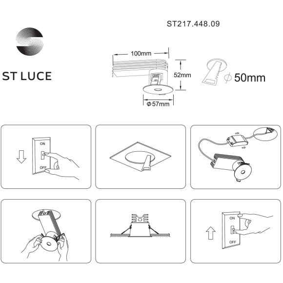 ST217.448.09 Св-к встр. Черный LED 1*9W 4000K 510Lm Ra90 36° IP20 D57xH52 220-240V Встраиваемые светильники